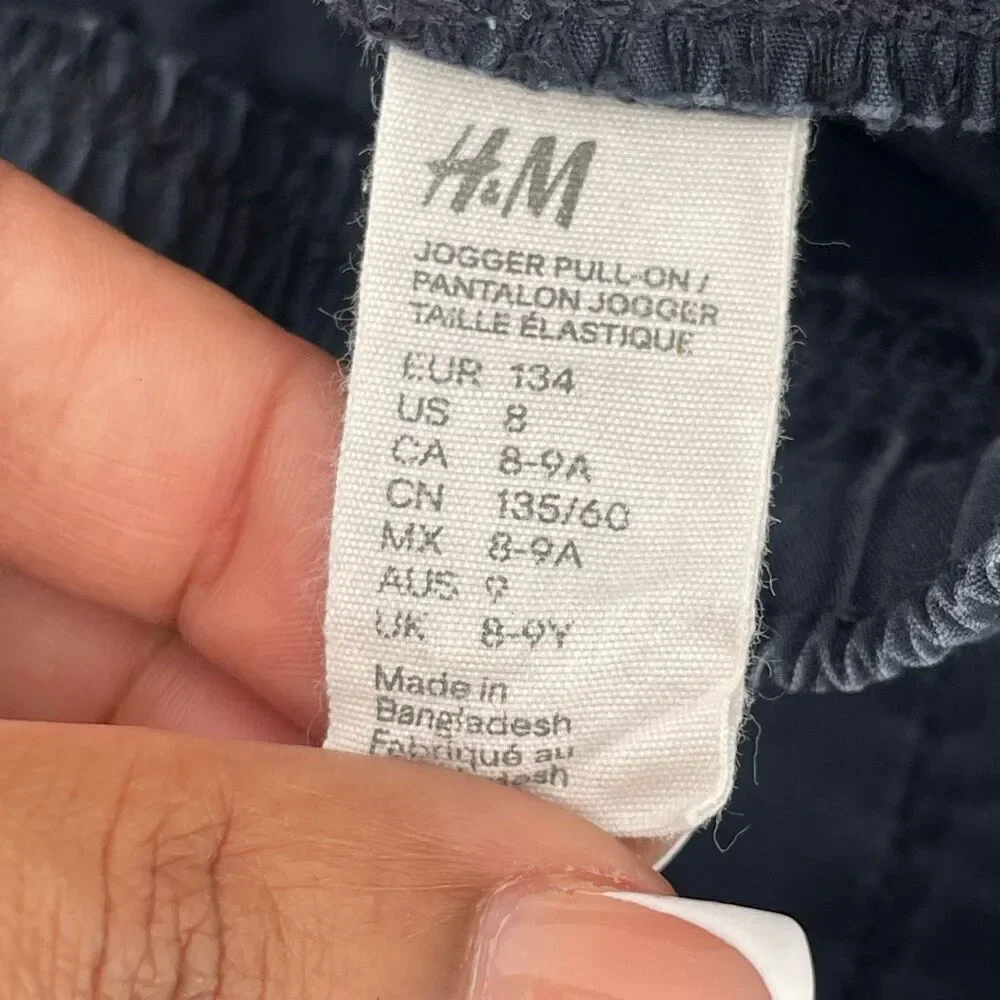 H&M Boys Navy Blue 100% Cotton Joggers Size 8 | Elastic Drawstring Waist